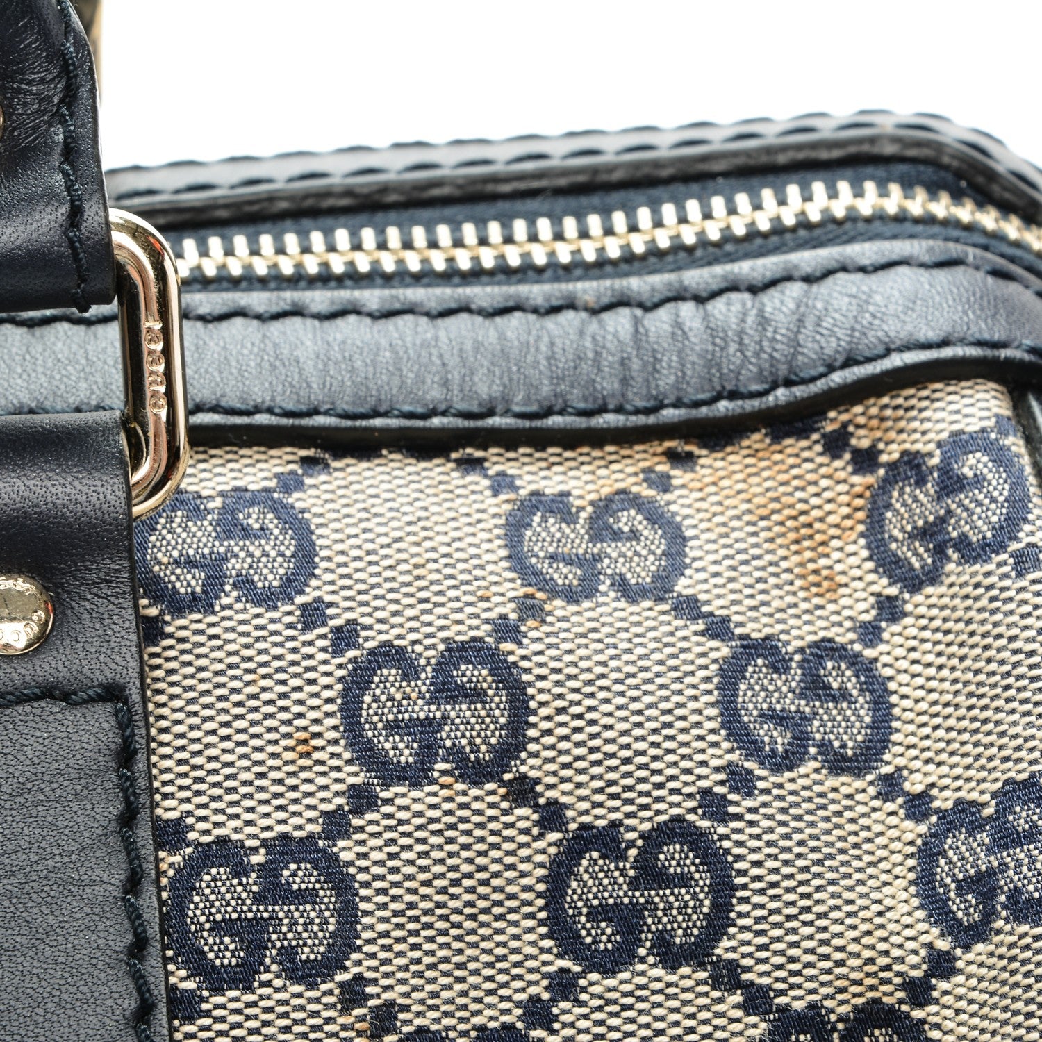 Gucci Monogram Selleria Calfskin Vintage Web Medium Boston Beige Blue 6 of 9