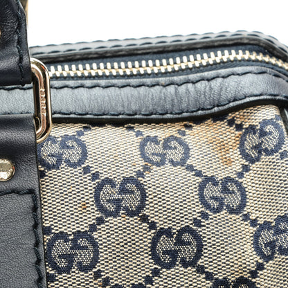 Gucci Monogram Selleria Calfskin Vintage Web Medium Boston Beige Blue 6 of 9