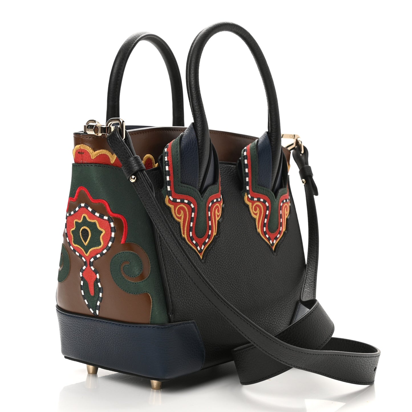 Grained Calfskin Embroidered Small Eloise Tote Black Multicolor