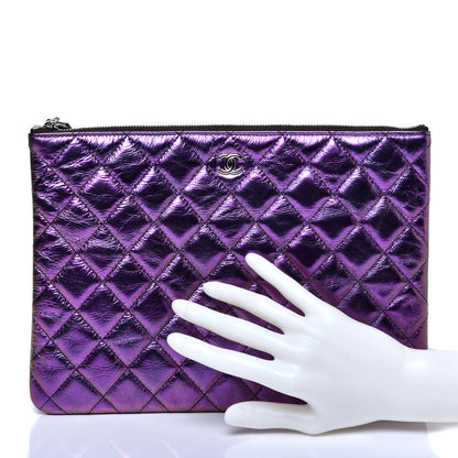 Chanel Iridescent Crumpled Calfskin CC Ripples Medium Cosmetic Case Purple 2 of 9