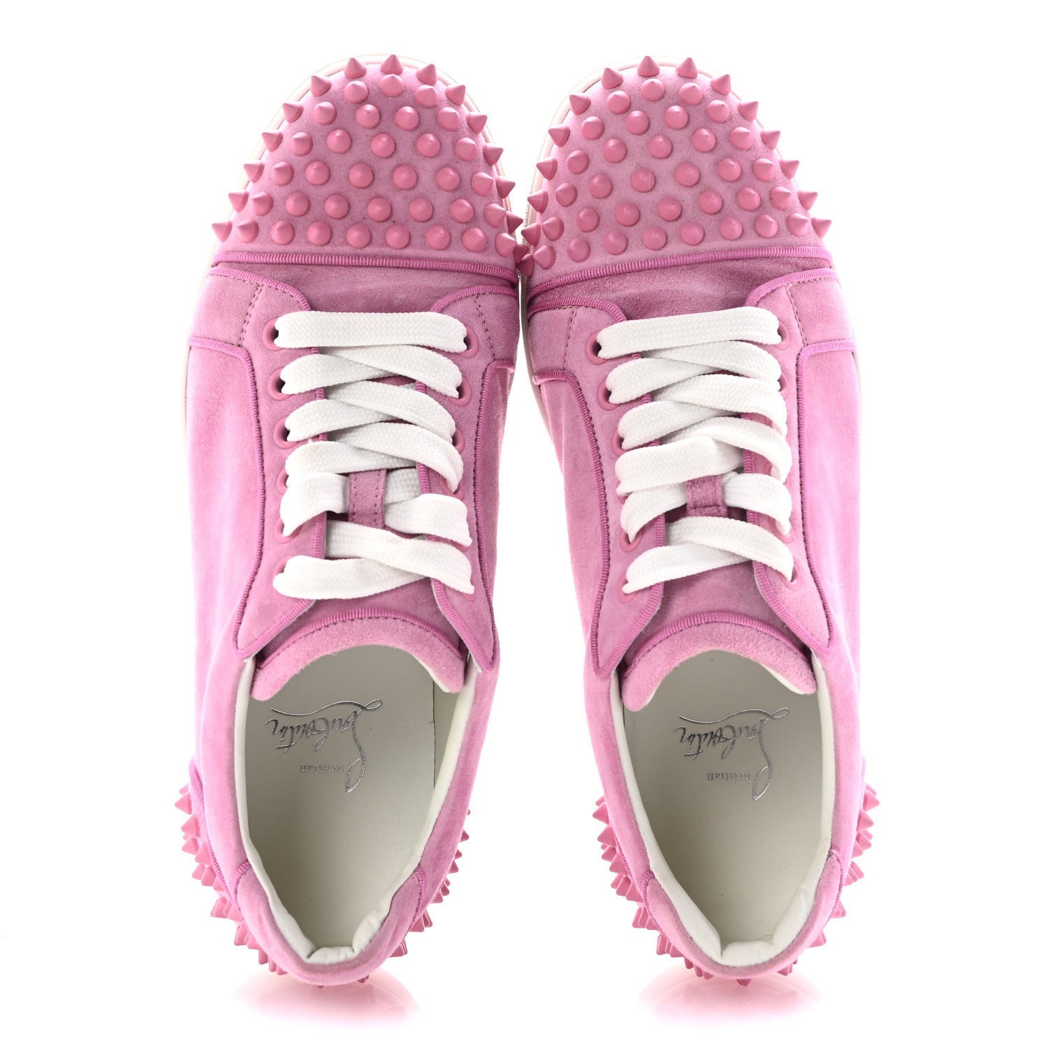 Christian Louboutin Veau Velours Calfskin Spikes Womens Vieira Flat Sneakers 38.5 Gummy 2 of 12