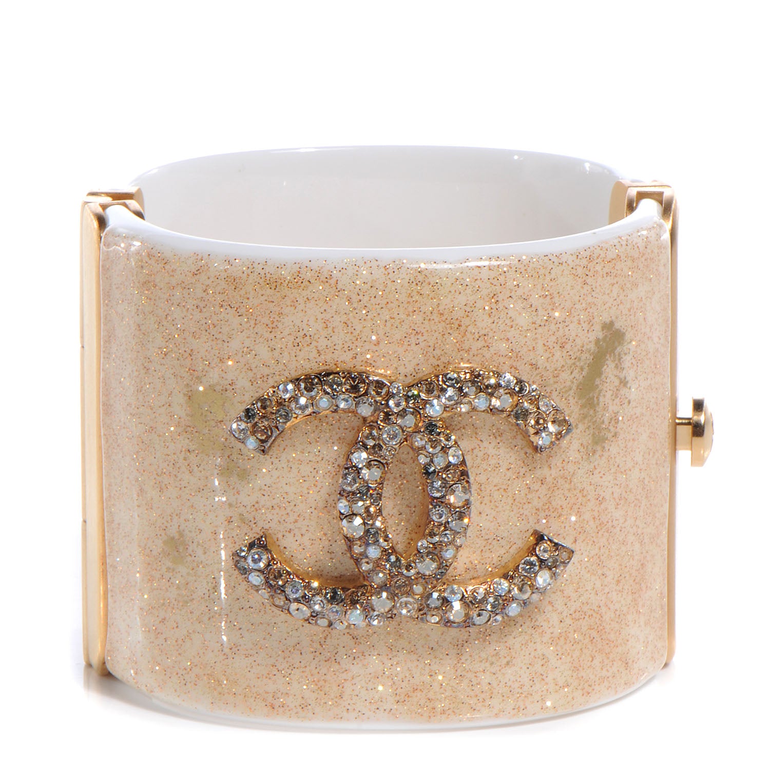 Chanel Resin Crystal CC Cuff Gold Glitter White 1 of 7