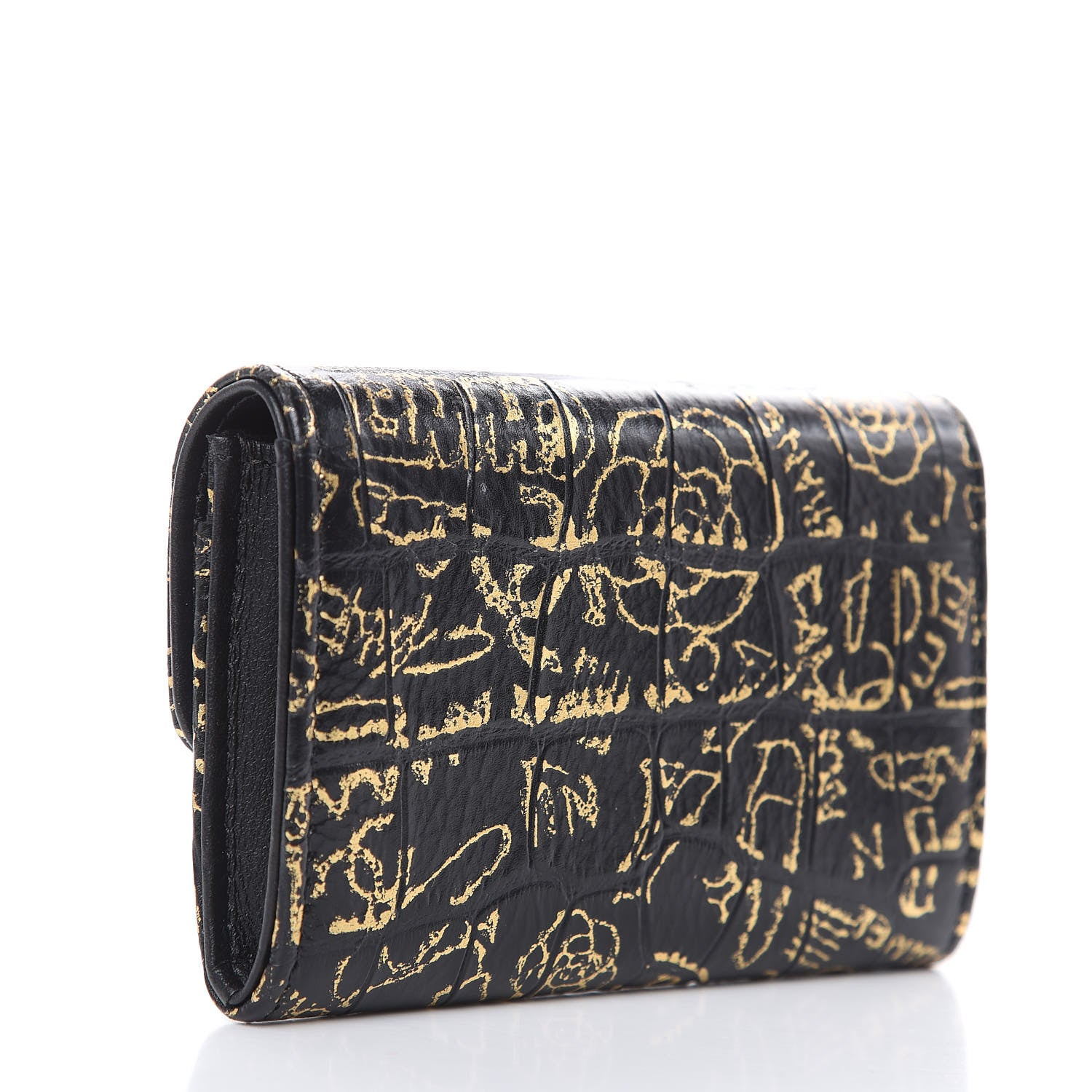 Chanel Calfskin Crocodile Embossed Graffiti 2.55 Cocodile Reissue Flap Card Holder Black Gold 3 of 9