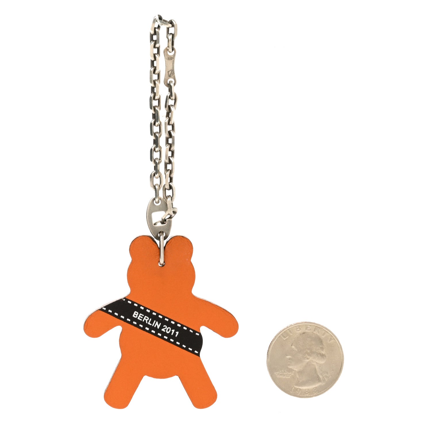 Hermes Tadelakt Berlin Teddy Bear Key Chain Bag Charm Orange 2 of 4