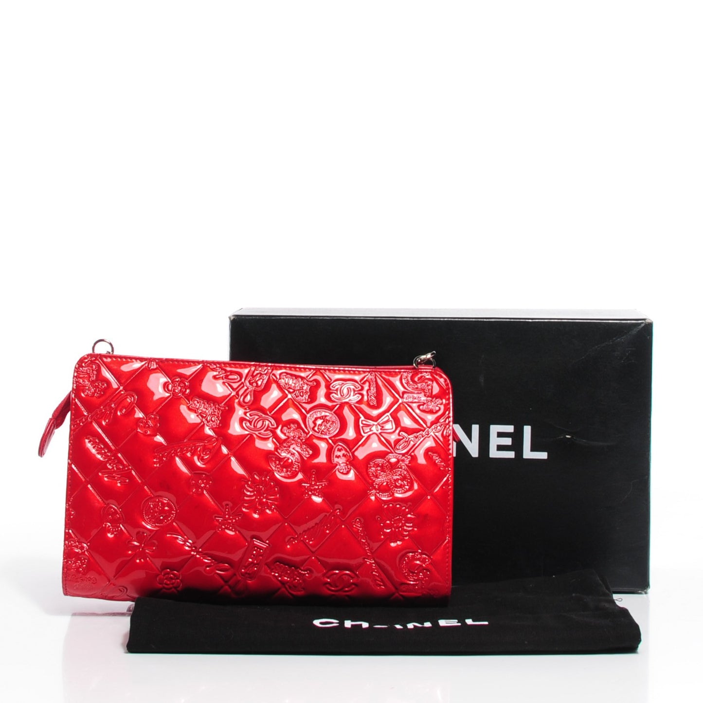 Patent Calfskin Lucky Symbols Pochette Red