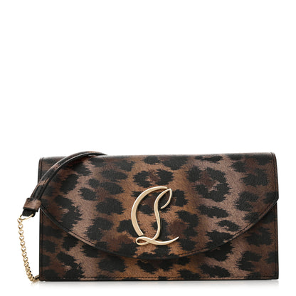 Christian Louboutin Calfskin Kitty Print Loubi54 Crossbody Clutch Brown Gold 1 of 11