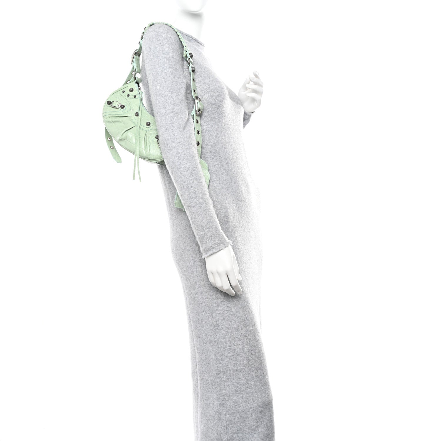 Balenciaga Extra Supple Calfskin Crocodile Embossed Le Cagole Shoulder Bag XS Light Green 2 of 11