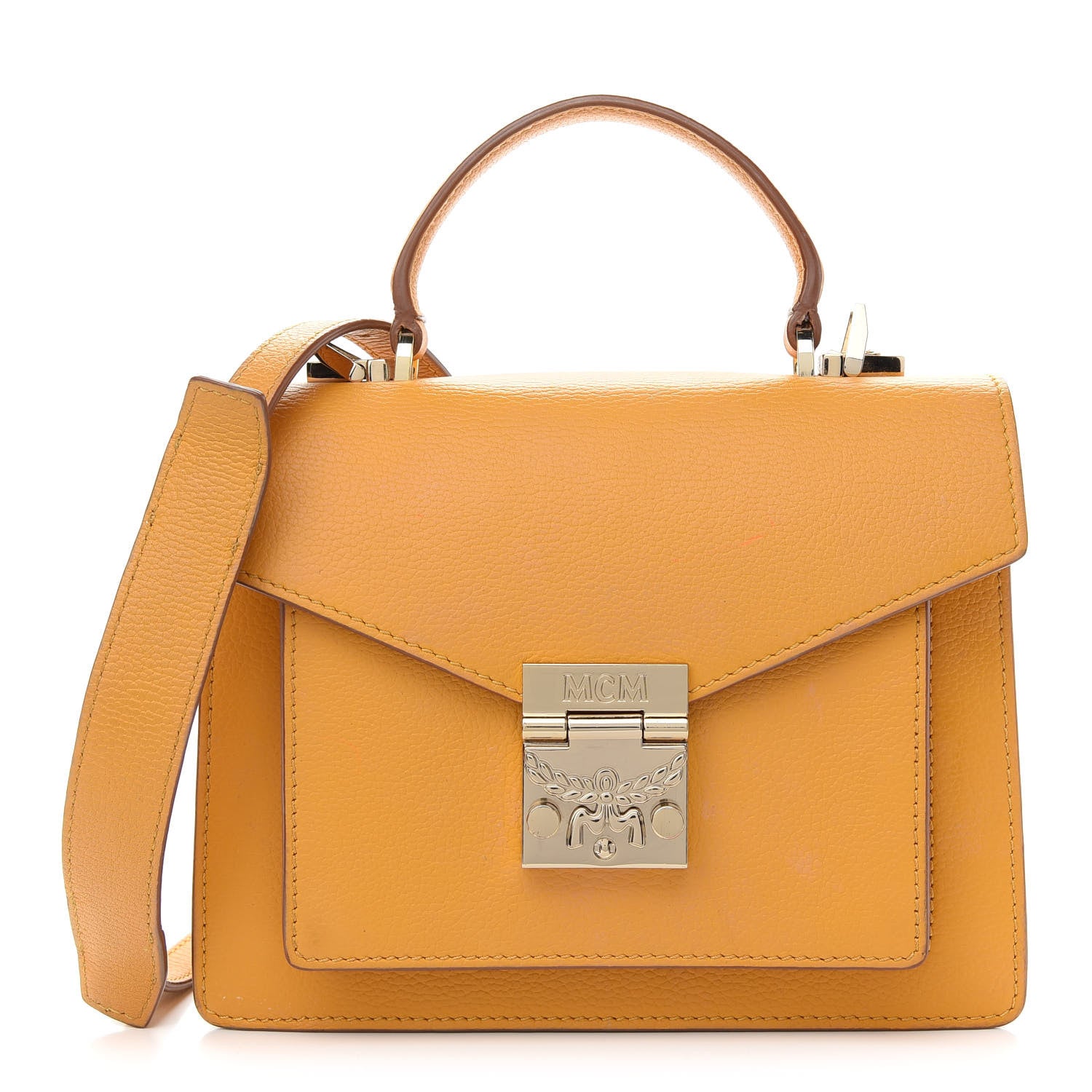 MCM Grained Calfskin Small Patricia Satchel Golden Mango 1 of 9