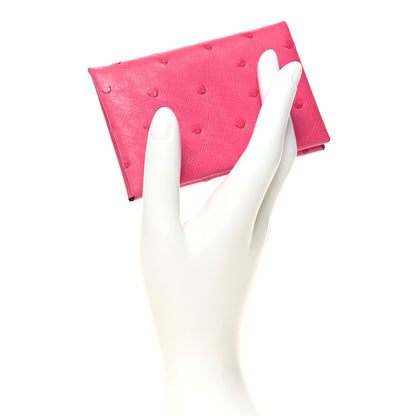Hermes Ostrich Calvi Card Case Rose Tyrien 2 of 10