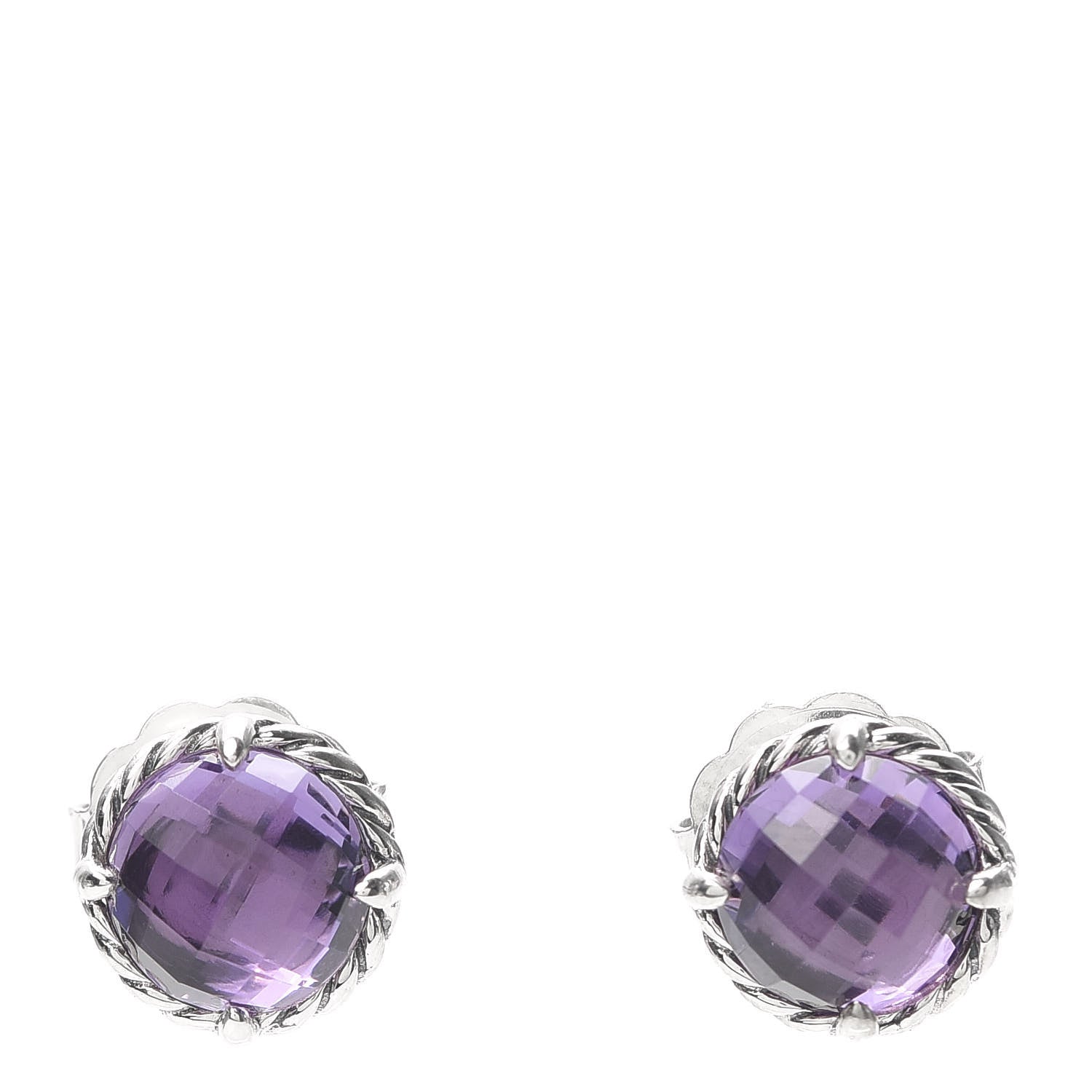 David Yurman Sterling Silver Amethyst 8mm Chatelaine Earrings 1 of 4