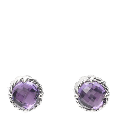 David Yurman Sterling Silver Amethyst 8mm Chatelaine Earrings 1 of 4