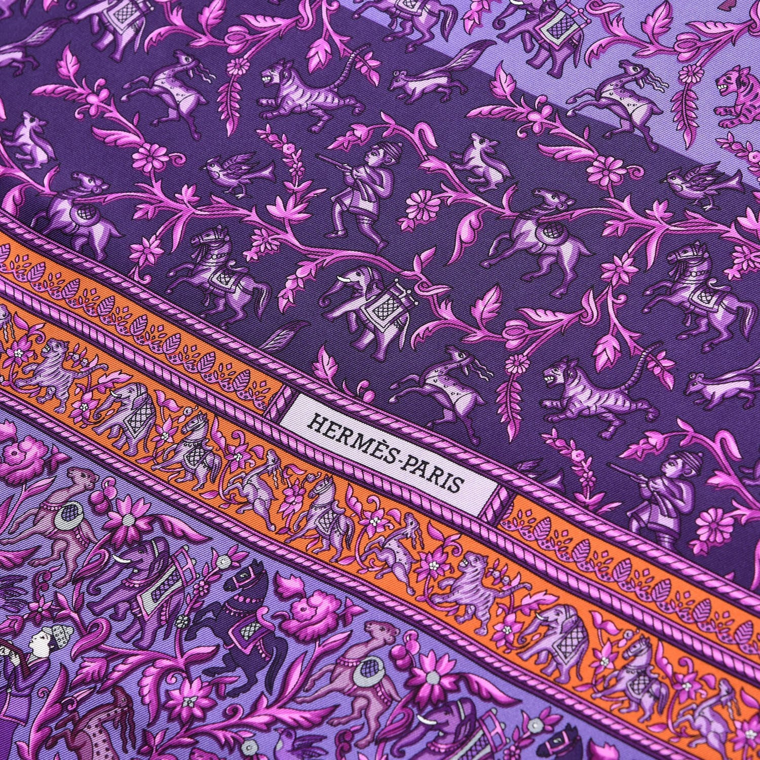 Hermes Silk Chasse En Inde Scarf 90 Violet Orange Rose Indien 3 of 6