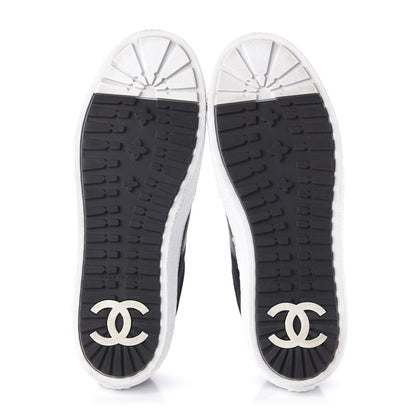 Chanel Suede Calfskin Tweed Womens Slip On Sneakers 36 Black Navy Silver 5 of 9