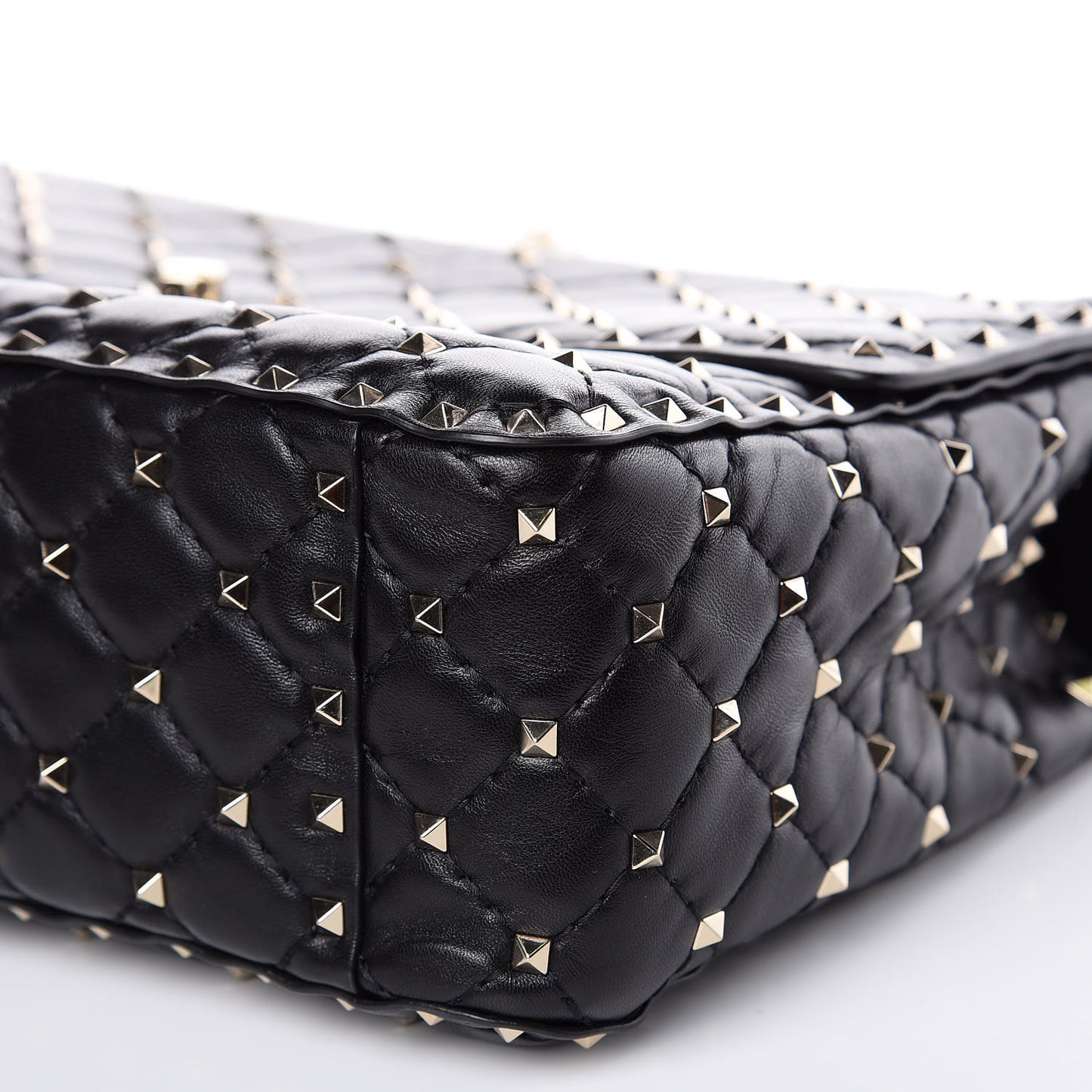 Lambskin Large Rockstud Spike Shoulder Bag Black