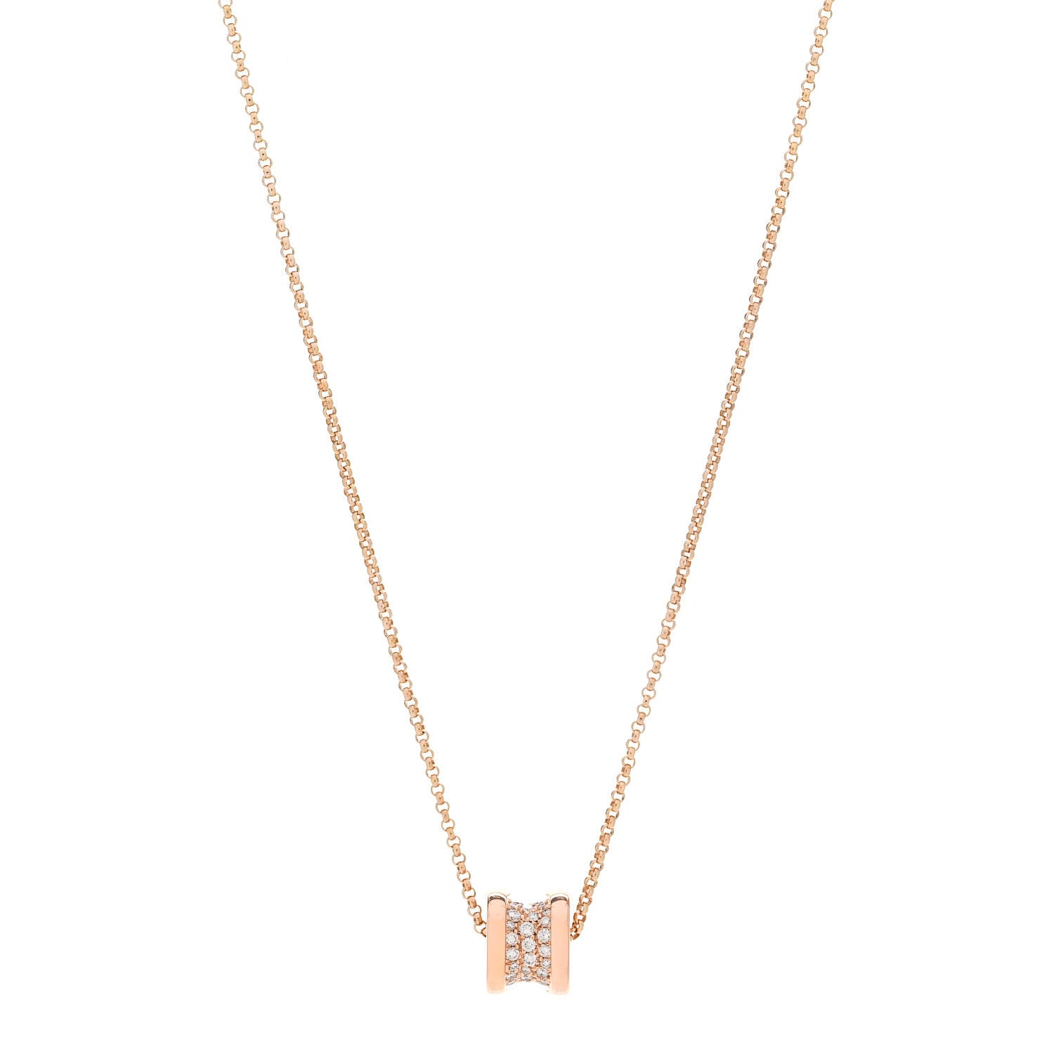 Bulgari 18K Rose Gold Diamond Small B.Zero1 Pave Pendant Necklace 1 of 7