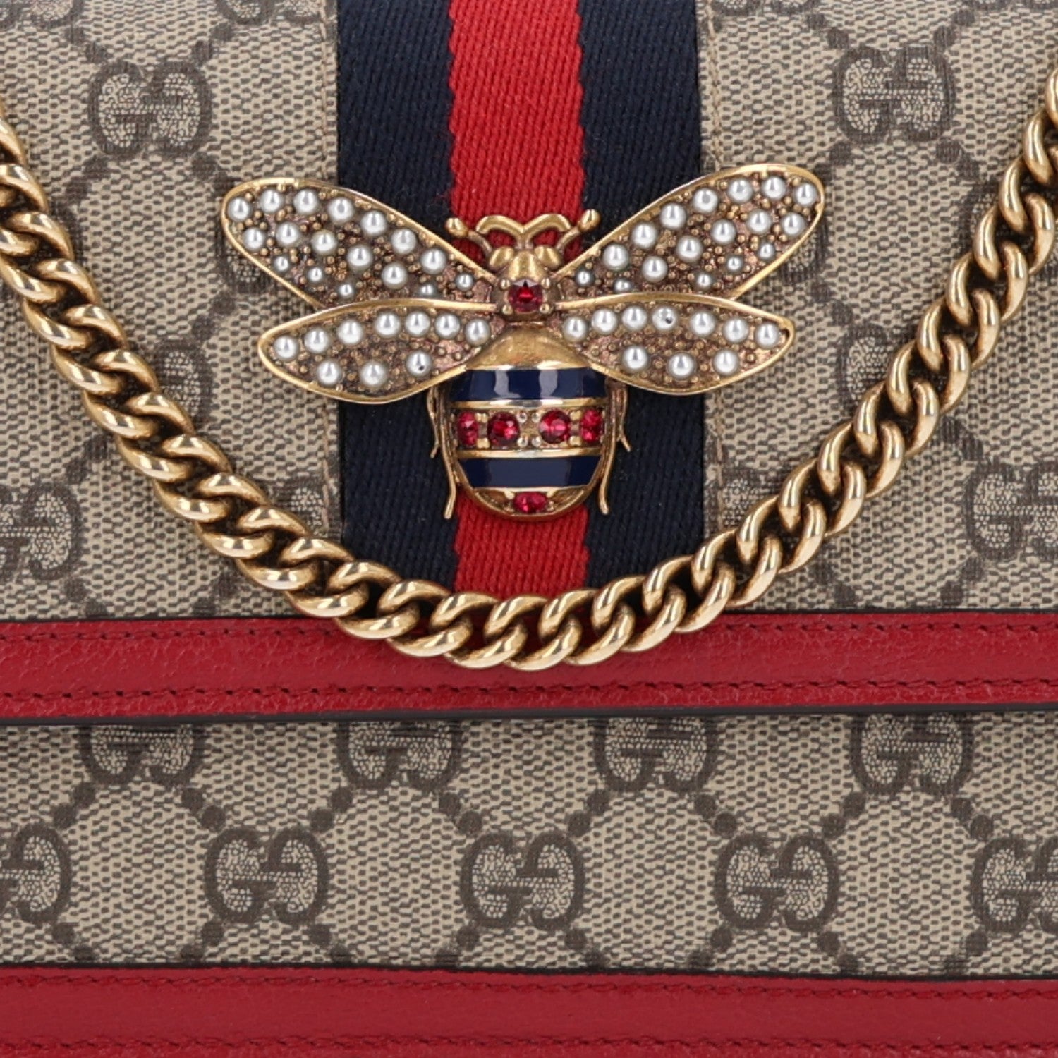 Gucci GG Supreme Monogram Web Queen Margaret Chain Wallet Red 7 of 9