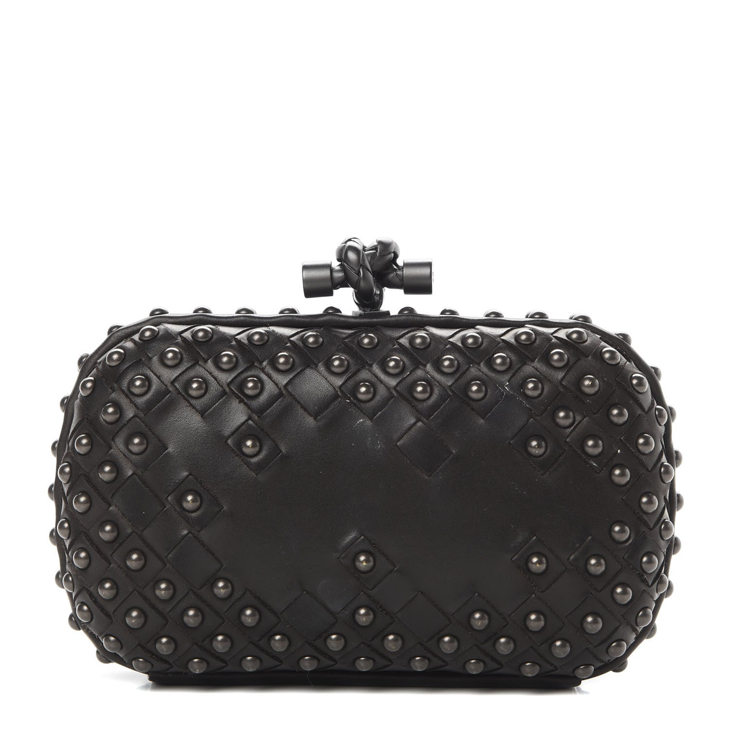 Bottega Veneta Waxy Nappa Intrecciato Knot Studded Clutch Black 1 of 8
