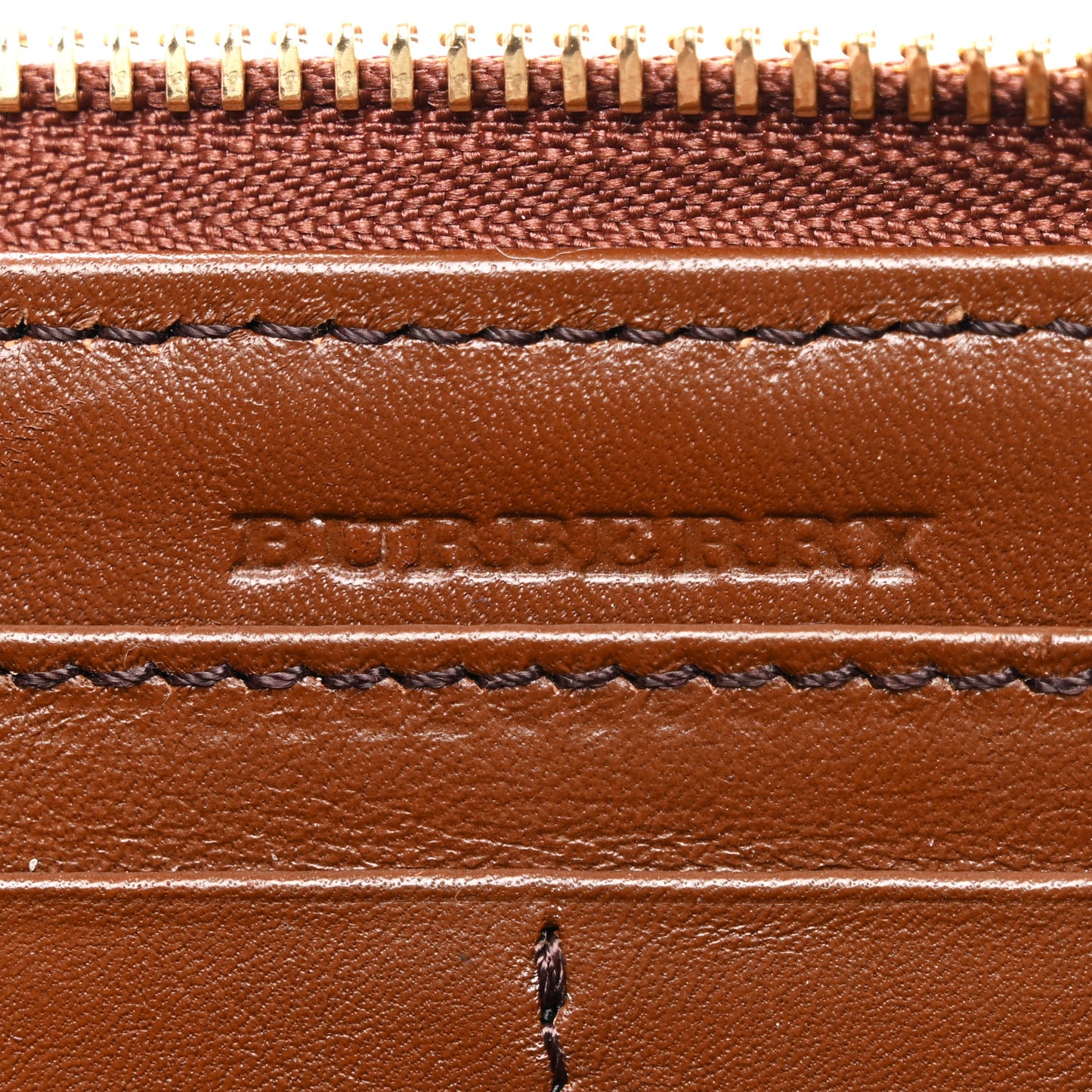 House Check Bridle Calfskin Ziggy Zip Around Wallet Dark Tan