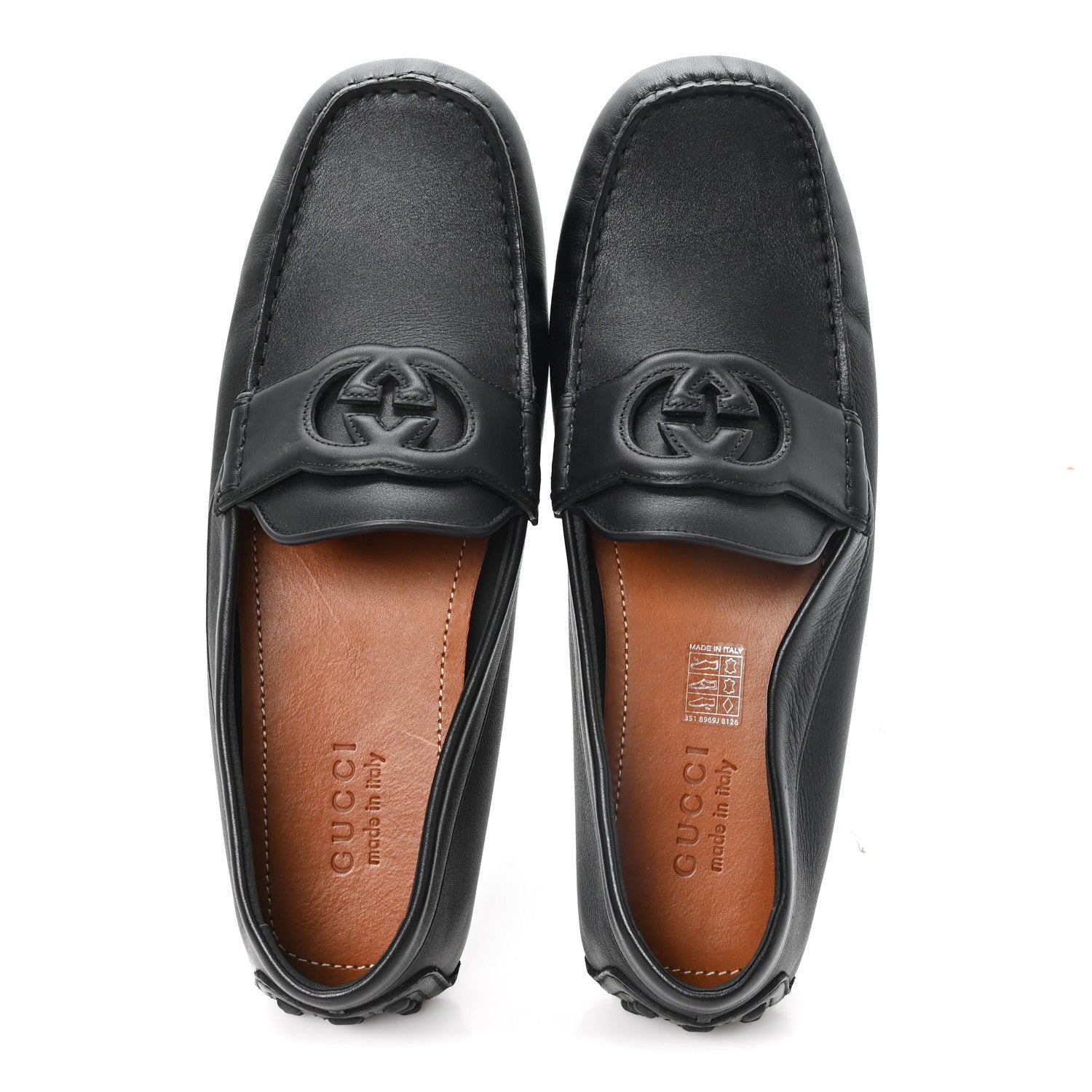Gucci Soft Clove Calfskin Monochrome Mens Interlocking G Driver Loafers 11 Black 2 of 9