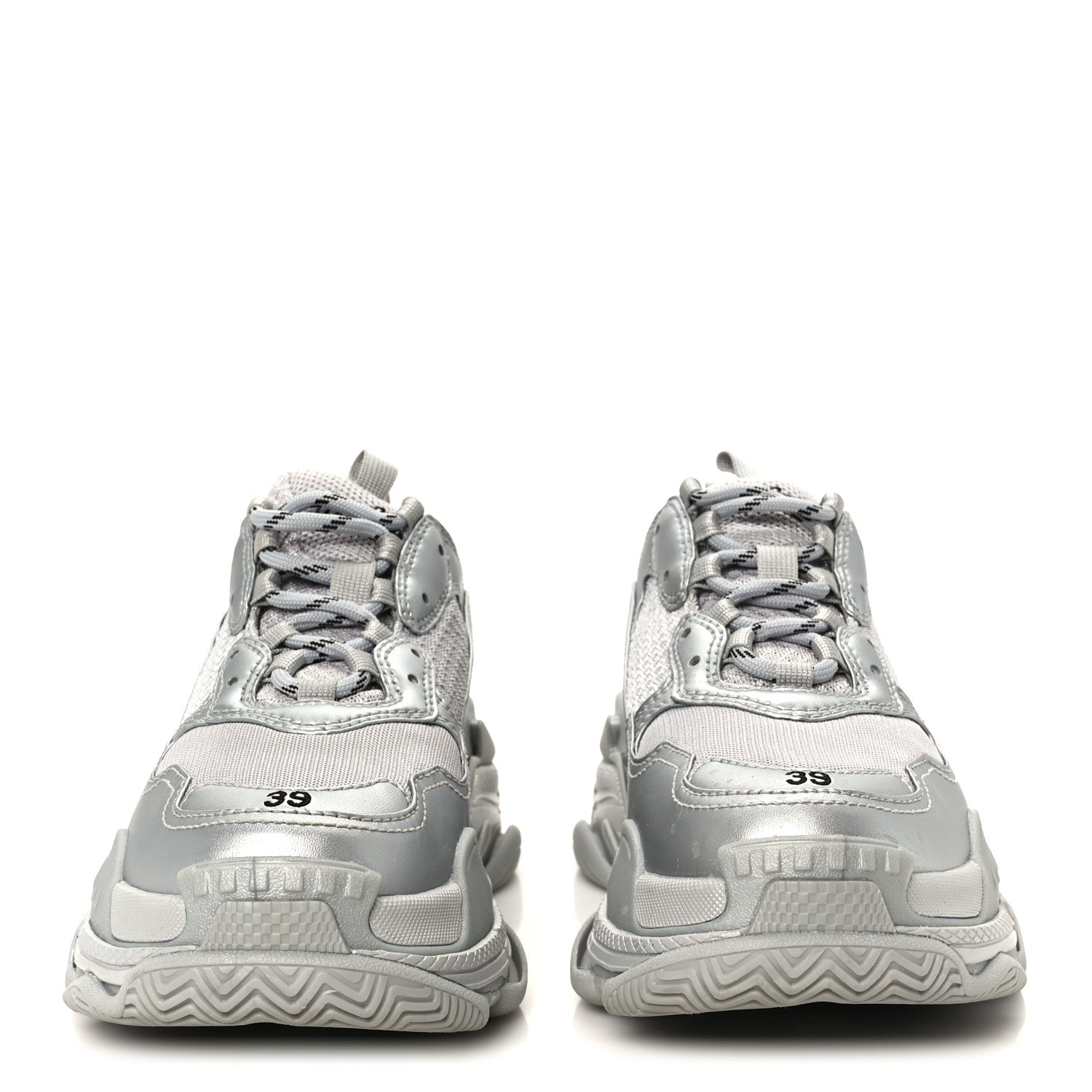 Balenciaga Metallic Fabric Mesh Womens Triple S Sneakers 39 Silver