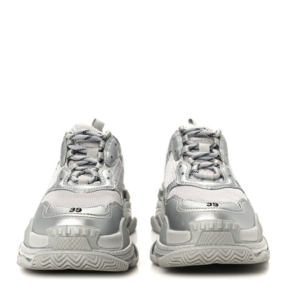 Balenciaga Metallic Fabric Mesh Womens Triple S Sneakers 39 Silver 3 of 10