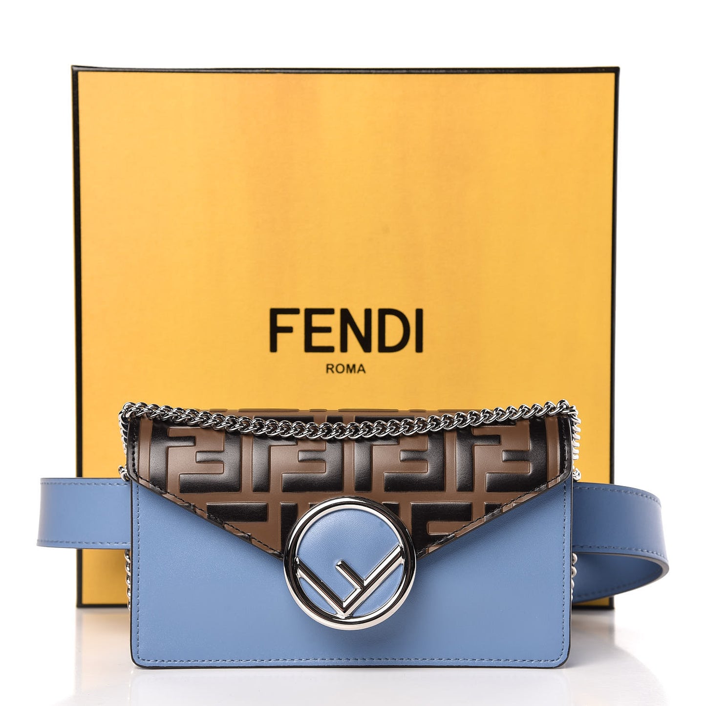 Vitello Liberty F is Fendi Bi-Color FF 1974 Embossed Envelope Belt Bag Maya Black Nebula
