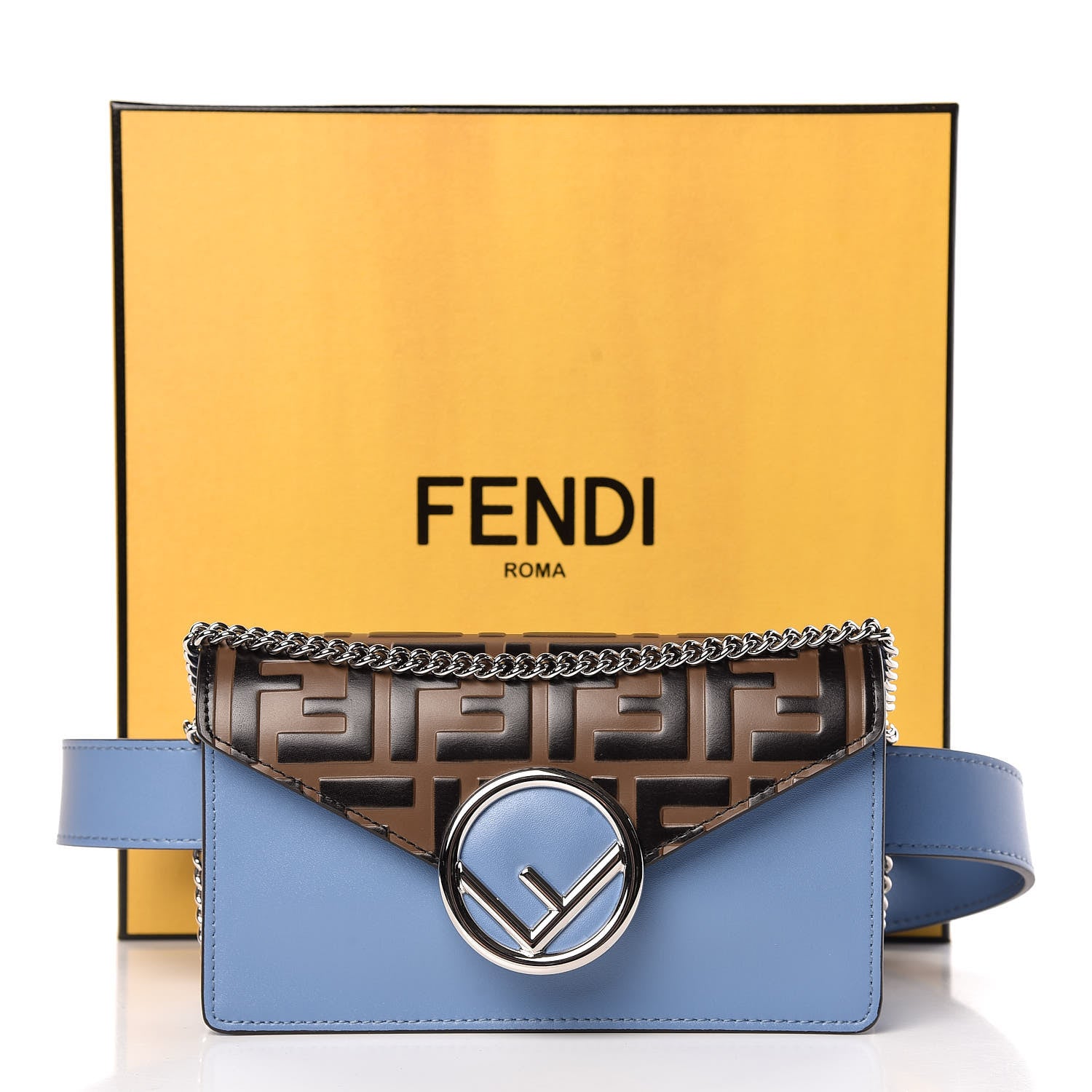 Fendi Vitello Liberty F is Fendi Bi-Color FF 1974 Embossed Envelope Belt Bag Maya Black Nebula 9 of 9