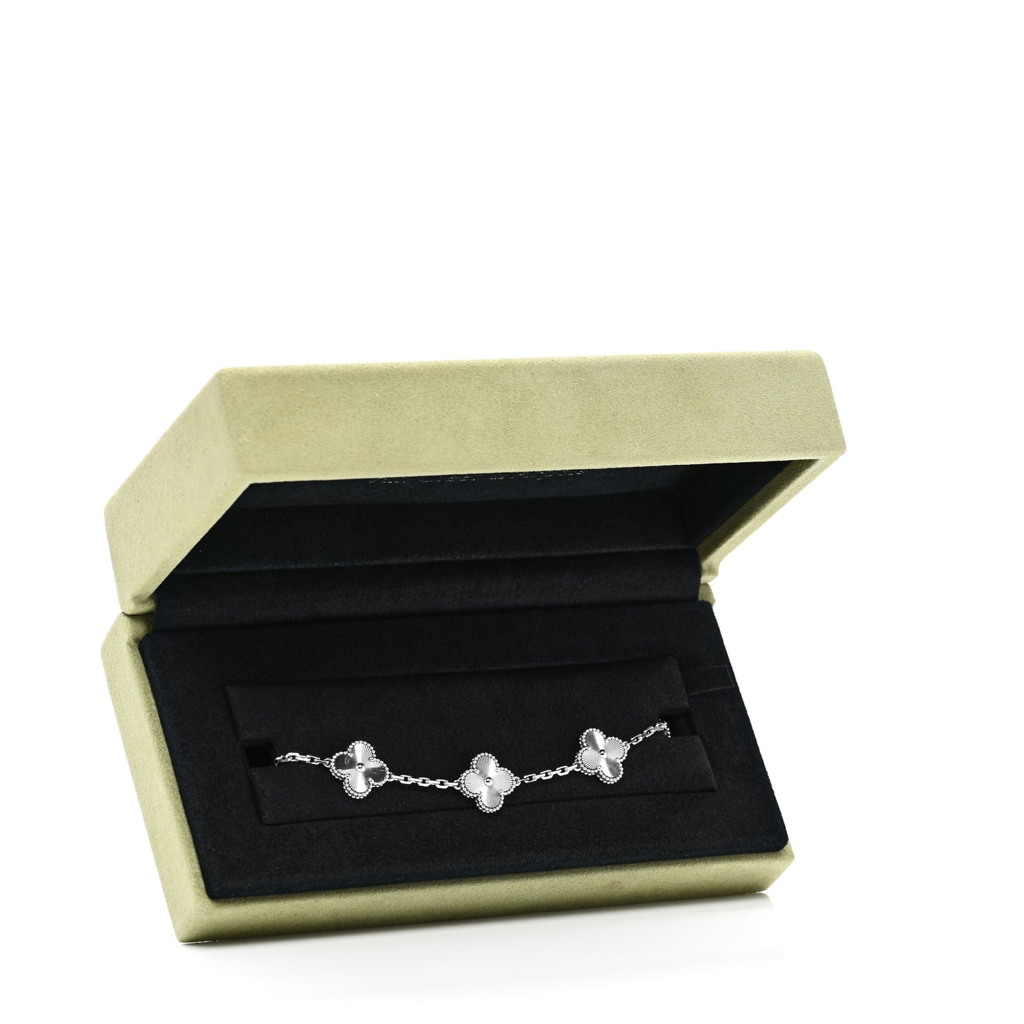 18K White Gold 5 Motifs Guilloche Vintage Alhambra Bracelet
