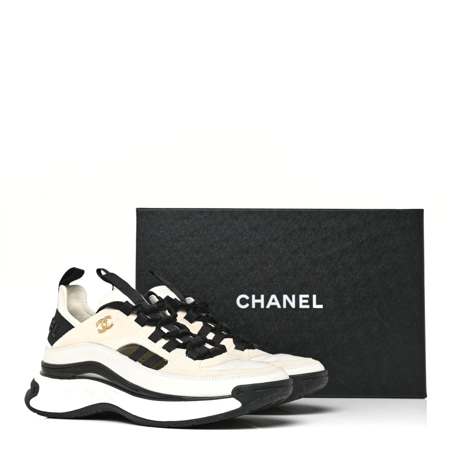Fabric Calfskin Suede CC Sneakers 39 Ivory Black