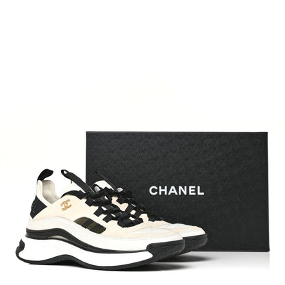 Chanel Fabric Calfskin Suede CC Sneakers 39 Ivory Black 17 of 17