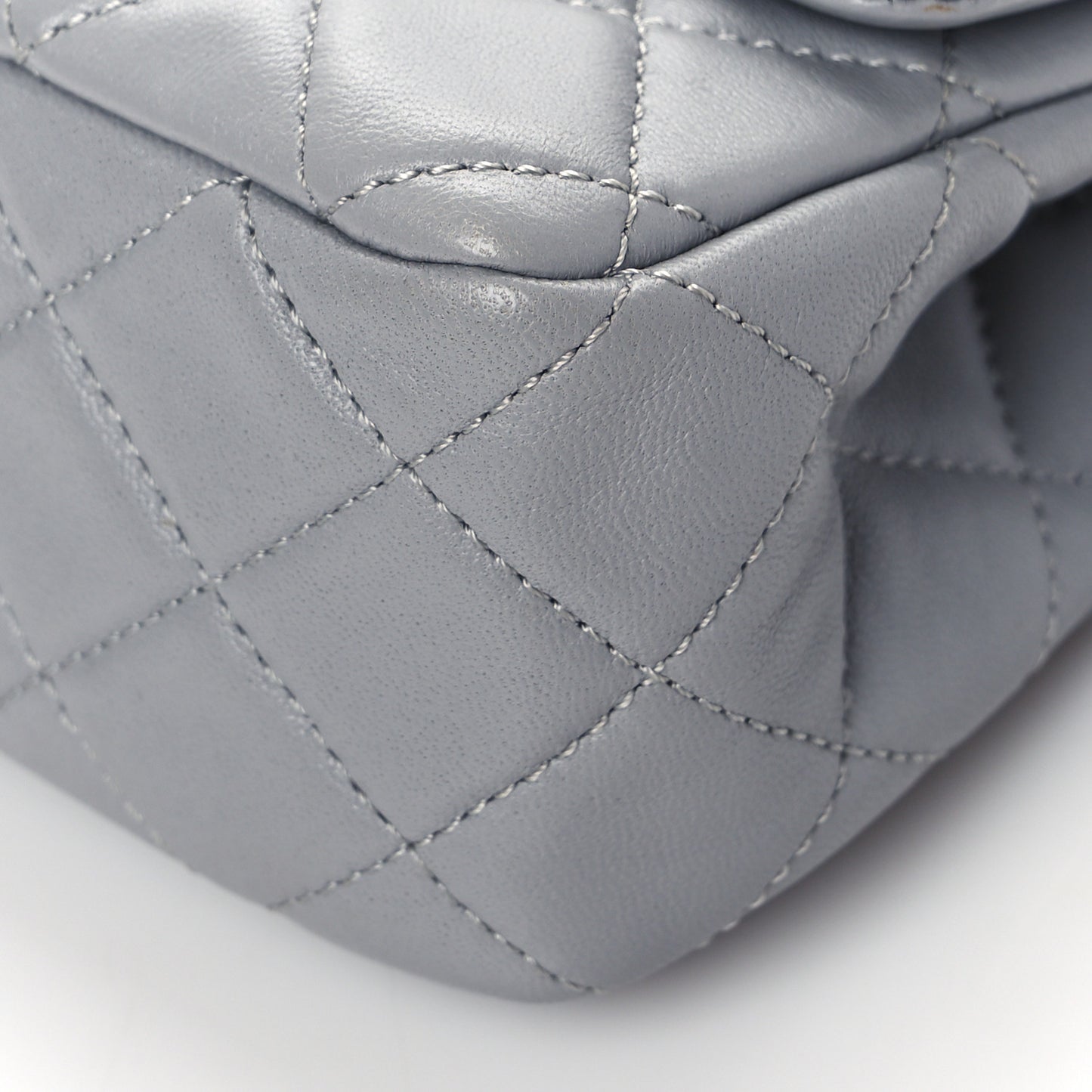 Lambskin Quilted Mini Rectangular Pearl Crush Flap Grey