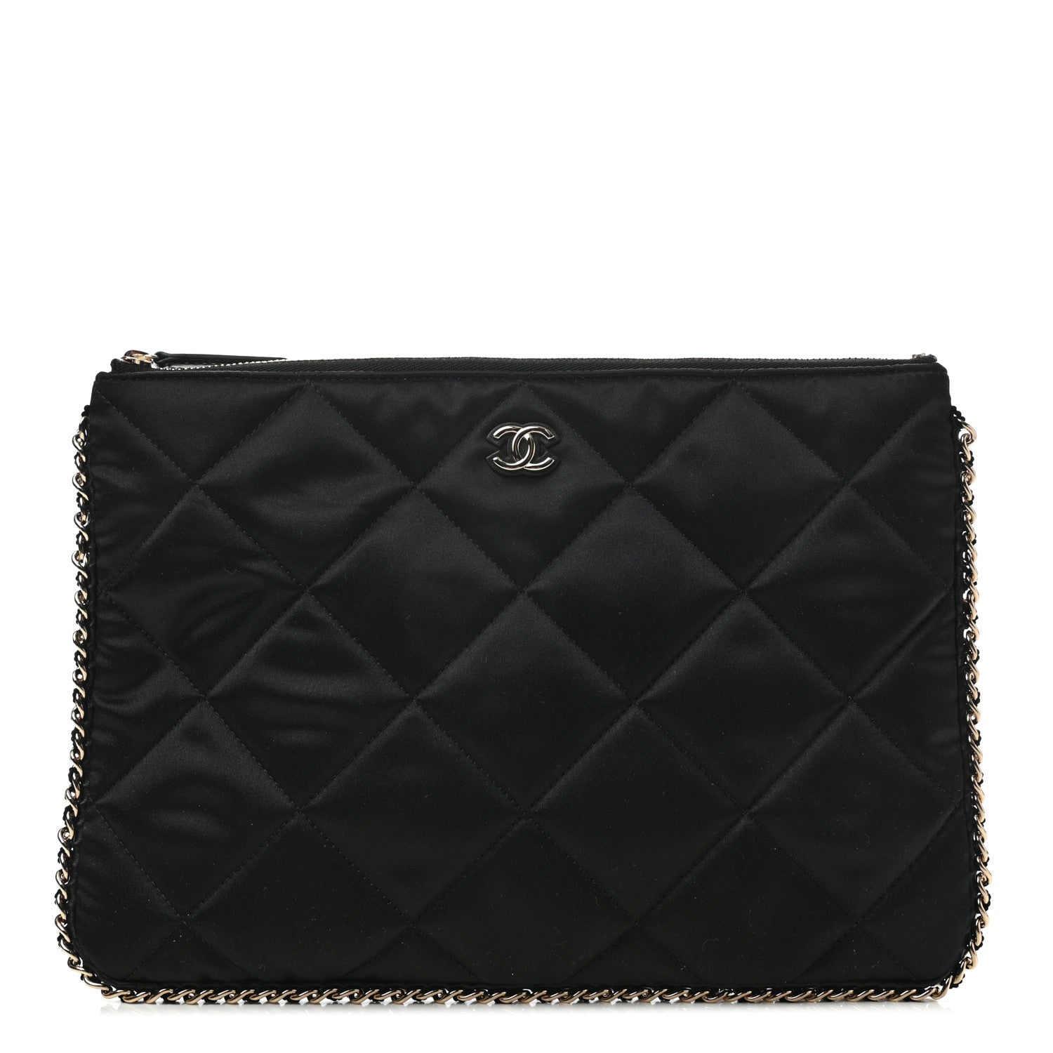 Chanel Satin Quilted Chain Around Medium Cosmetic Case Black 1 of 7