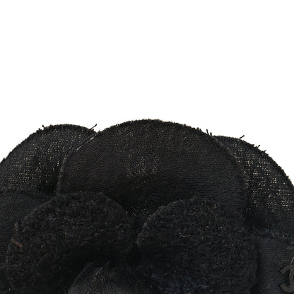 Chanel Tweed Fabric Camellia Pin Brooch Black 3 of 3