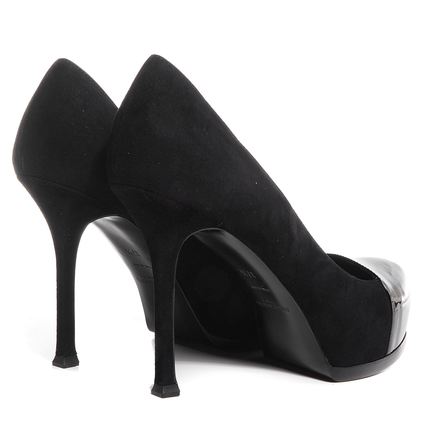 Saint Laurent Suede Patent Leather Tribtoo 80 Cap Toe Pumps 37.5 Black 4 of 7