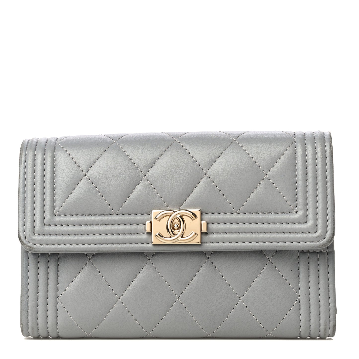 Lambskin Quilted Medium Boy Flap Wallet Grey