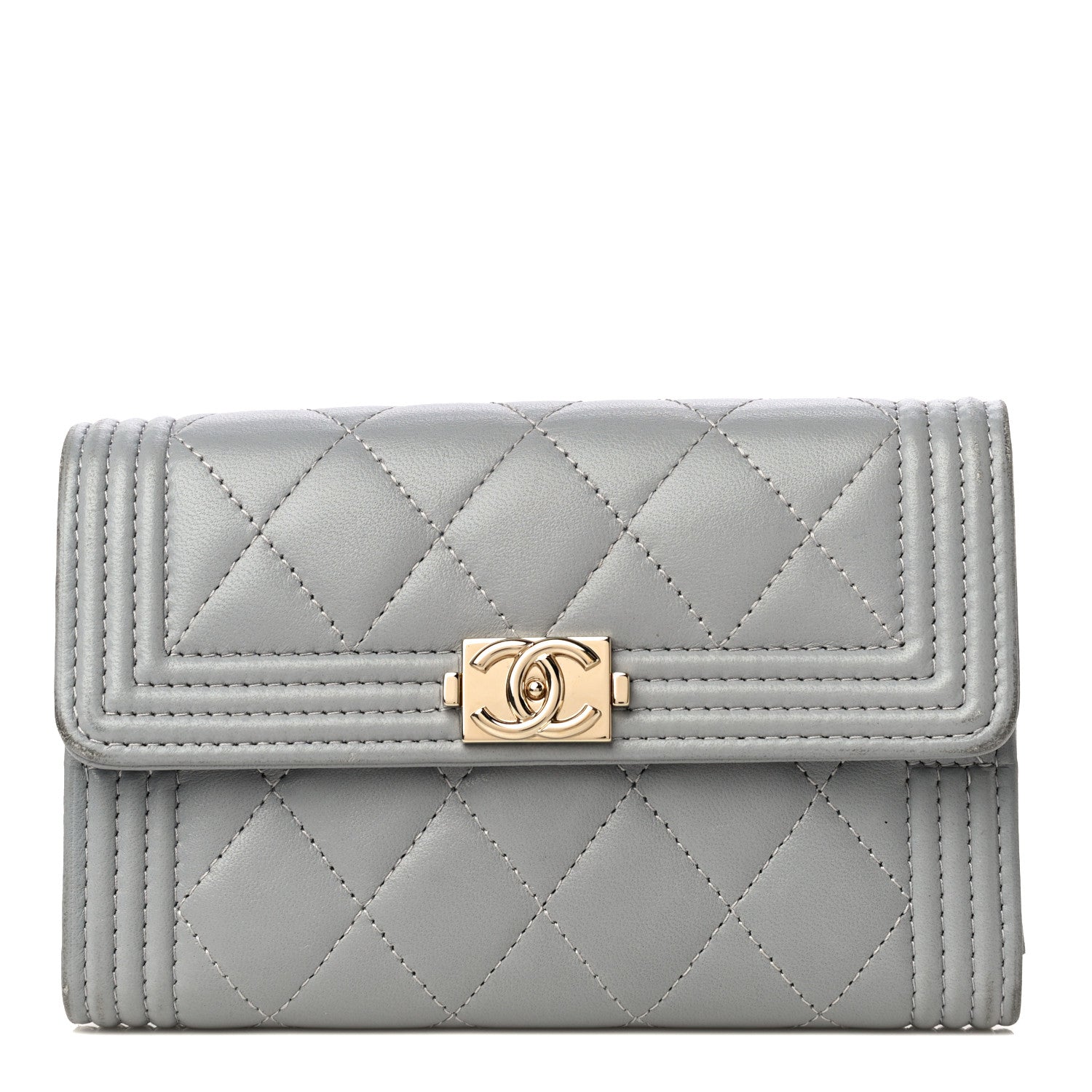 Chanel Lambskin Quilted Medium Boy Flap Wallet Grey 1 of 12