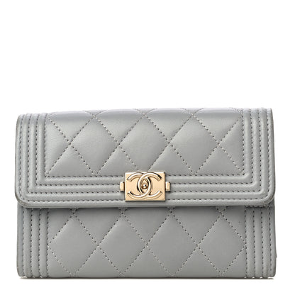 Chanel Lambskin Quilted Medium Boy Flap Wallet Grey 1 of 12