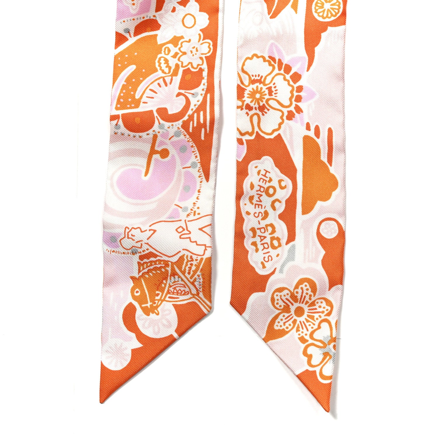 Hermes Silk Bingata Twilly Orange Rose Gris 2 of 4