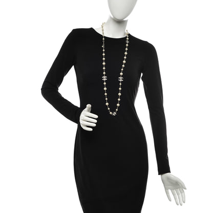 Chanel Crystal Pearl CC Long Necklace Silver 2 of 6