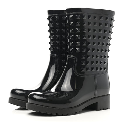 Valentino Garavani Rubber Rockstud Short Rainboots 36 Black 3 of 6