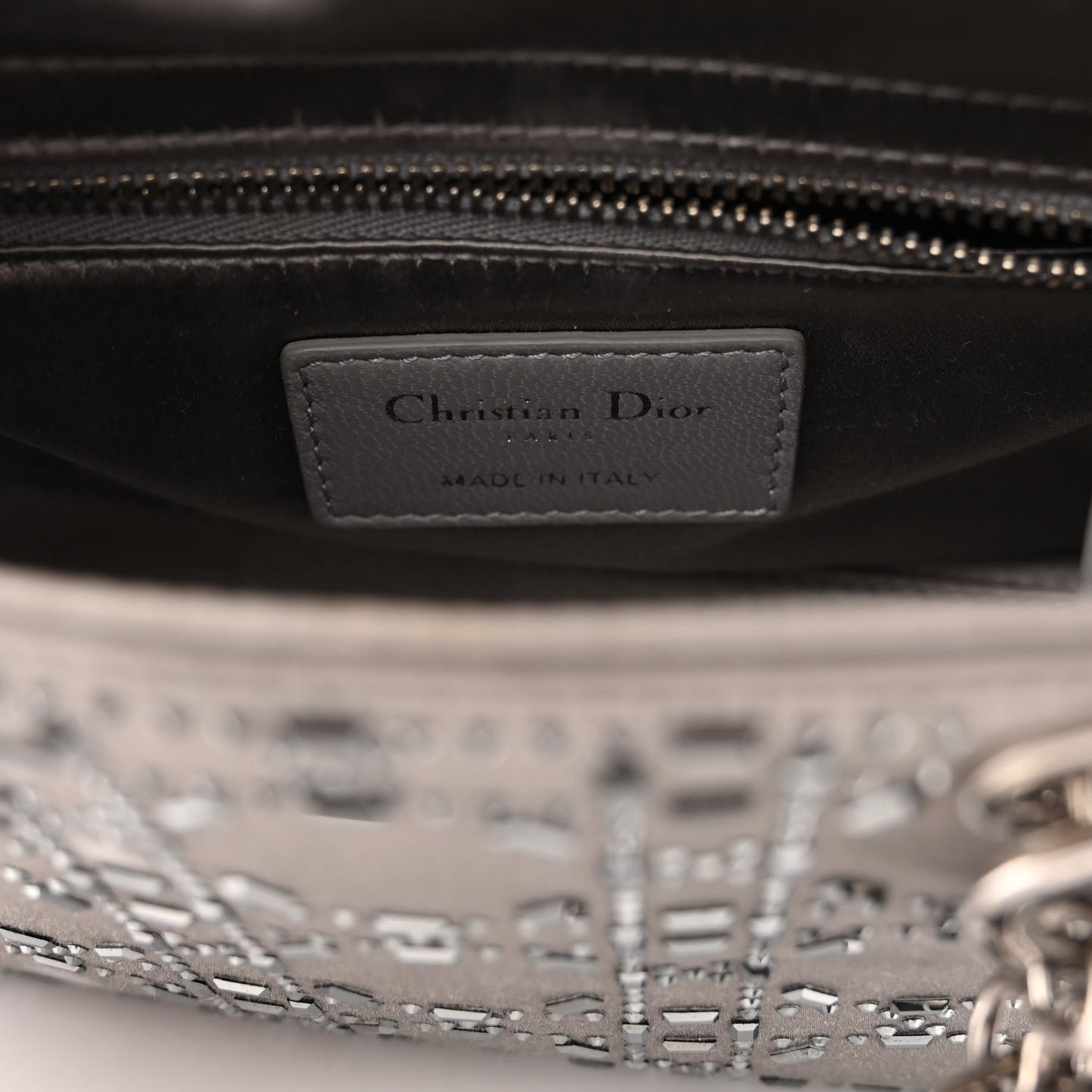 Satin Crystal Cannage Mini Lady Dior Gray