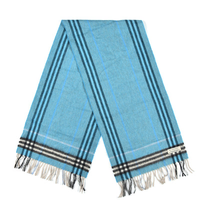 Burberry Cashmere Wool Check Fringe Scarf Blue 3 of 5