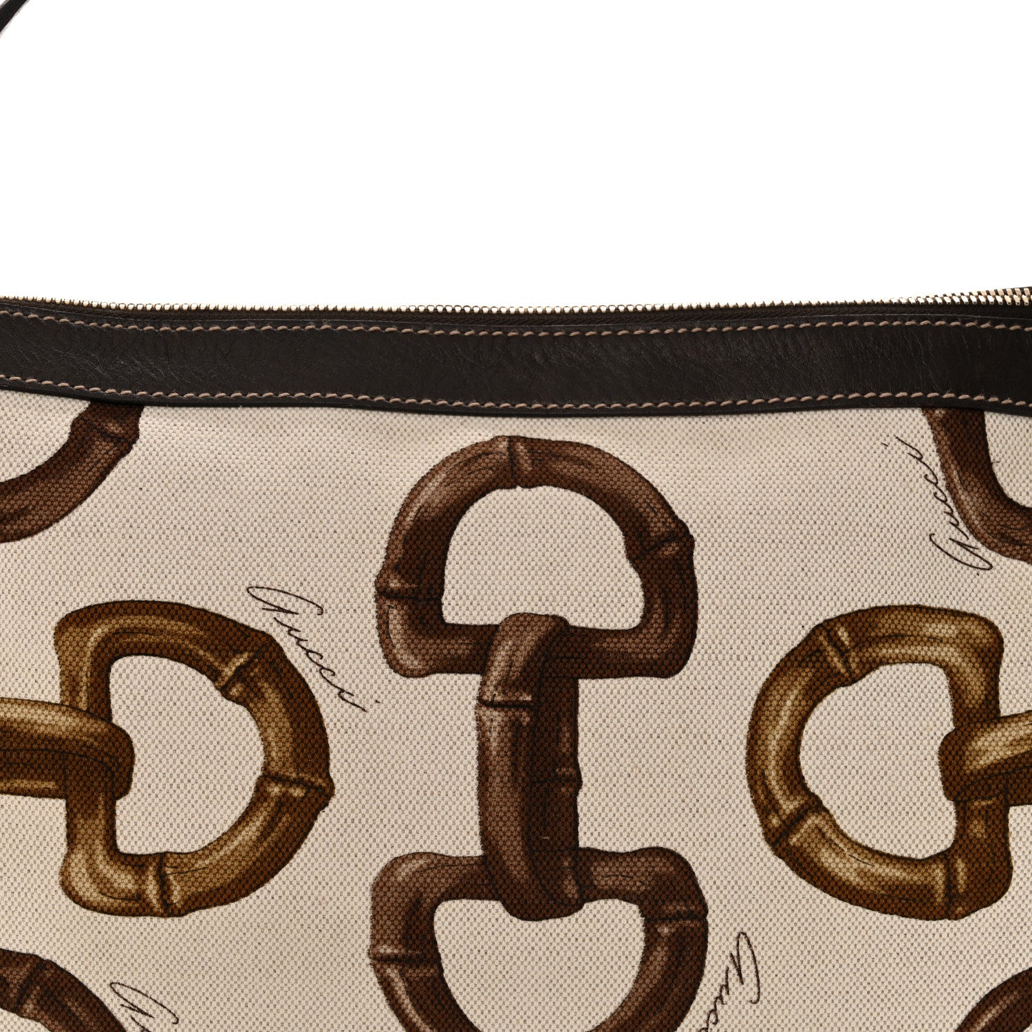 Gucci Canvas Bamboo Horsebit Print Hobo White 8 of 14