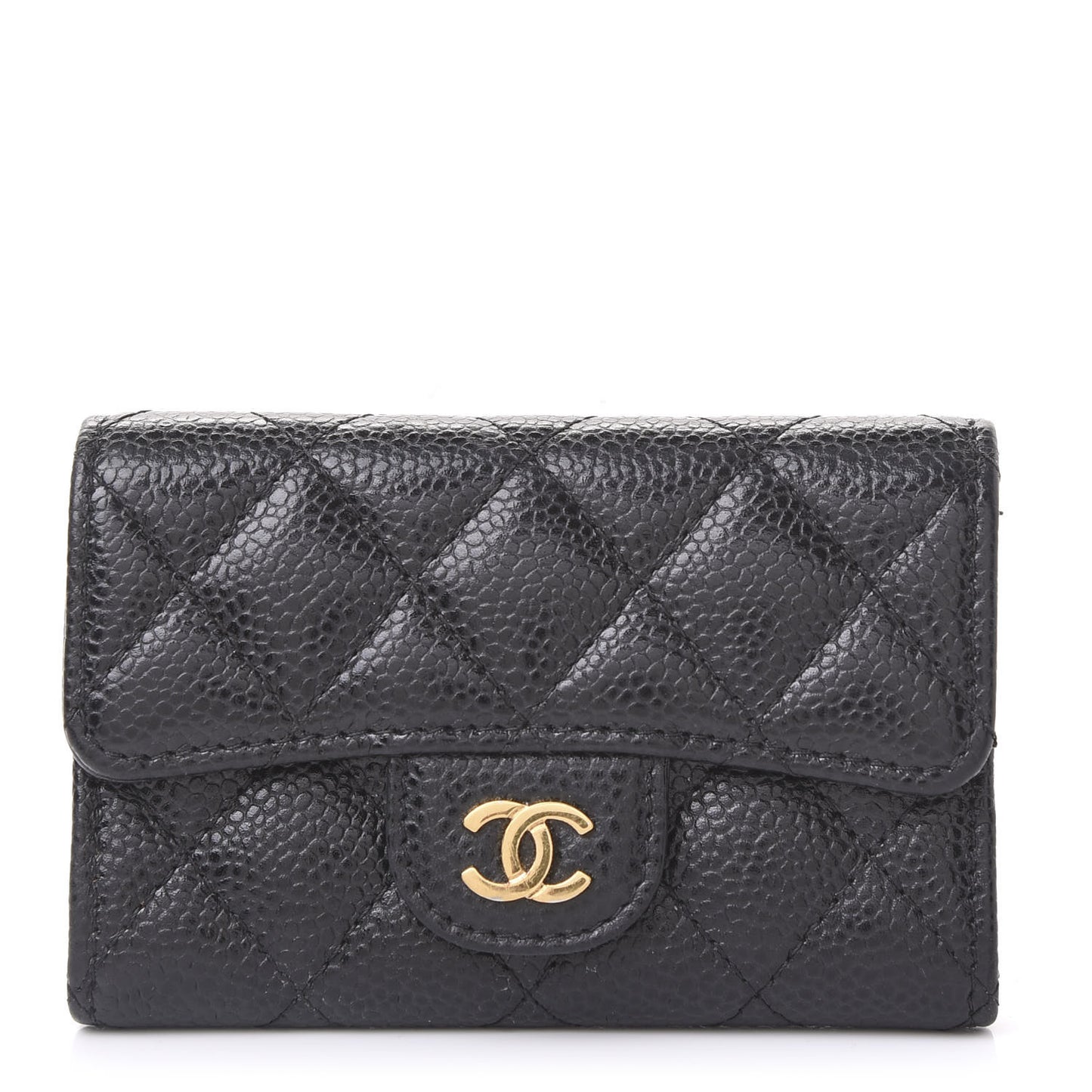 Caviar Quilted Flap Card Holder Black
