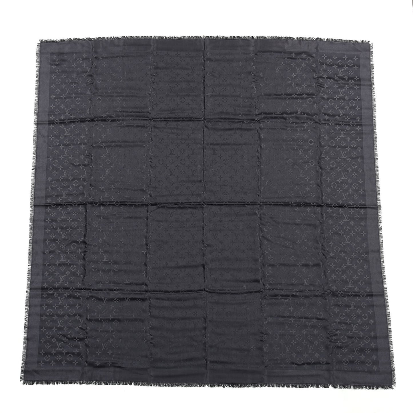 Silk Wool Monogram Shawl Charcoal Grey