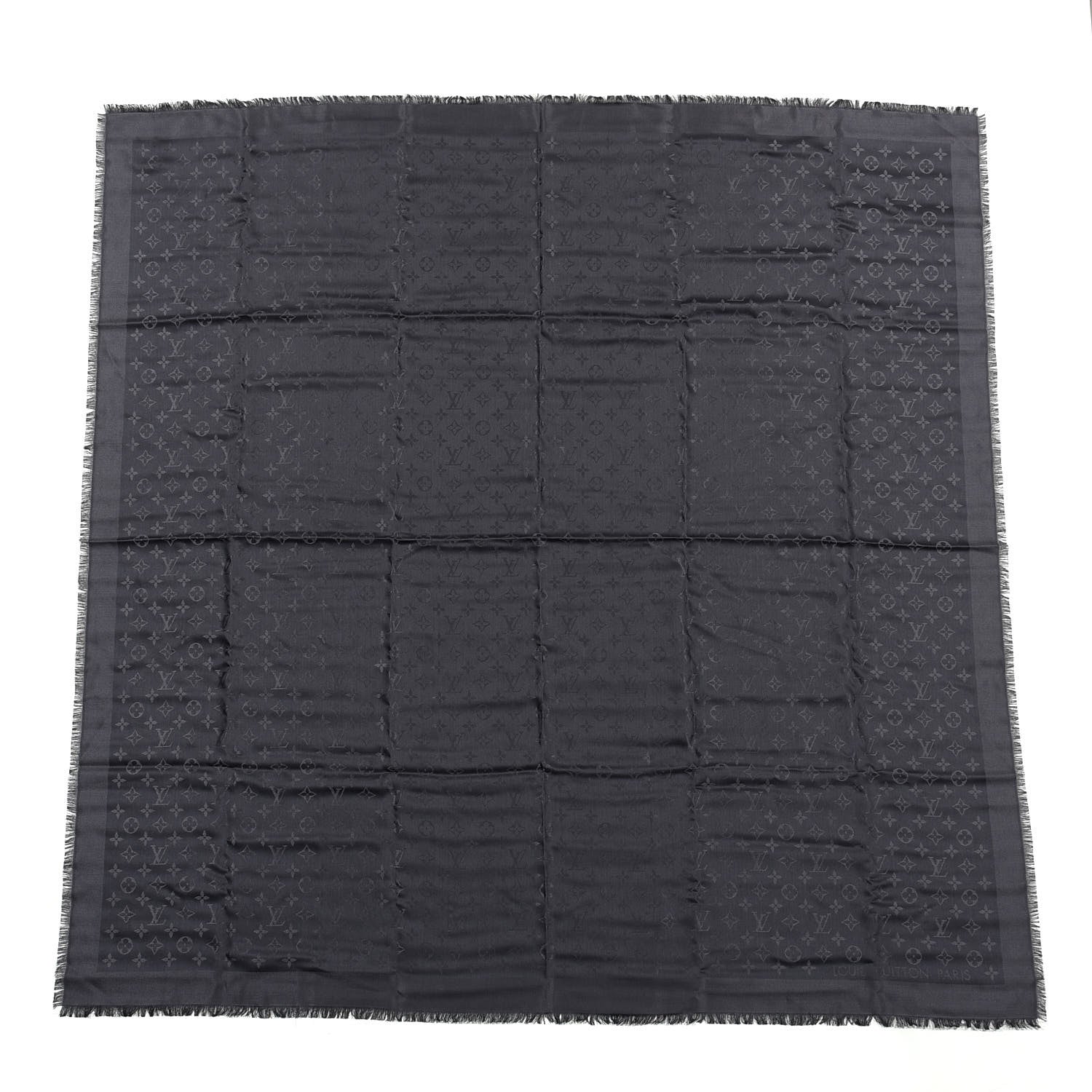 Louis Vuitton Silk Wool Monogram Shawl Charcoal Grey 1 of 3