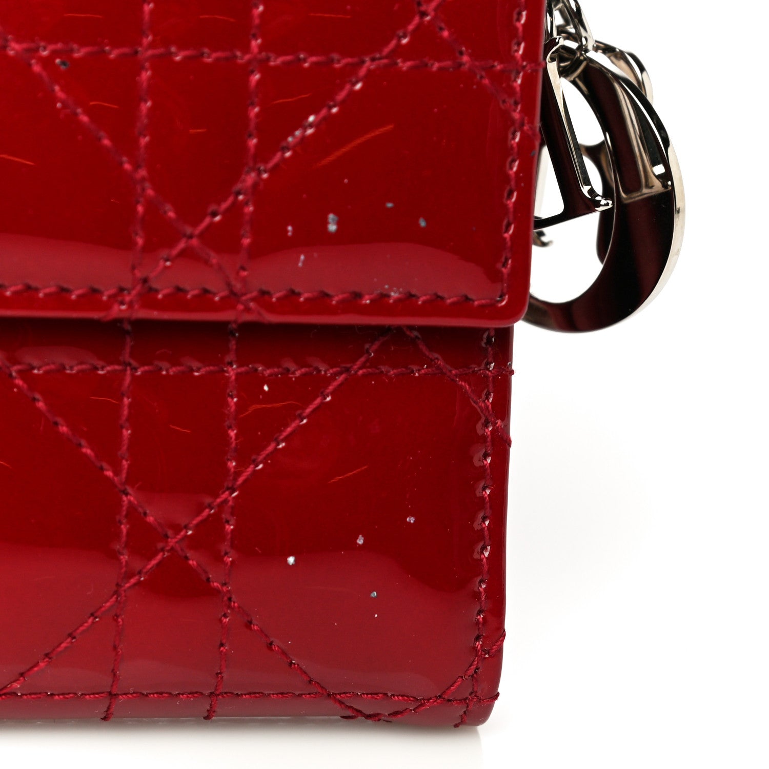 Christian Dior Patent Cannage Rendezvous Chain Wallet Red 14 of 16