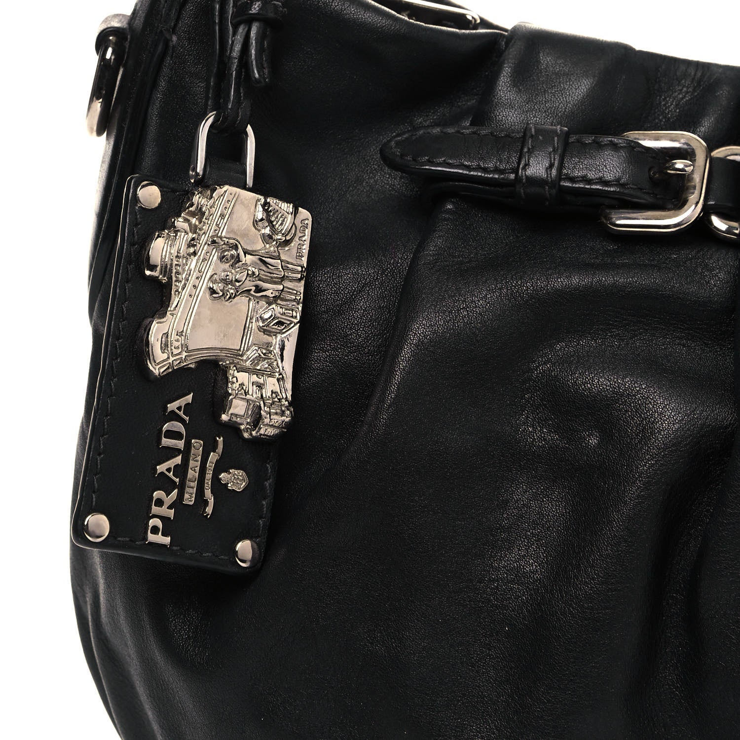 Prada Soft Calfskin Pleated Hobo Black 6 of 13