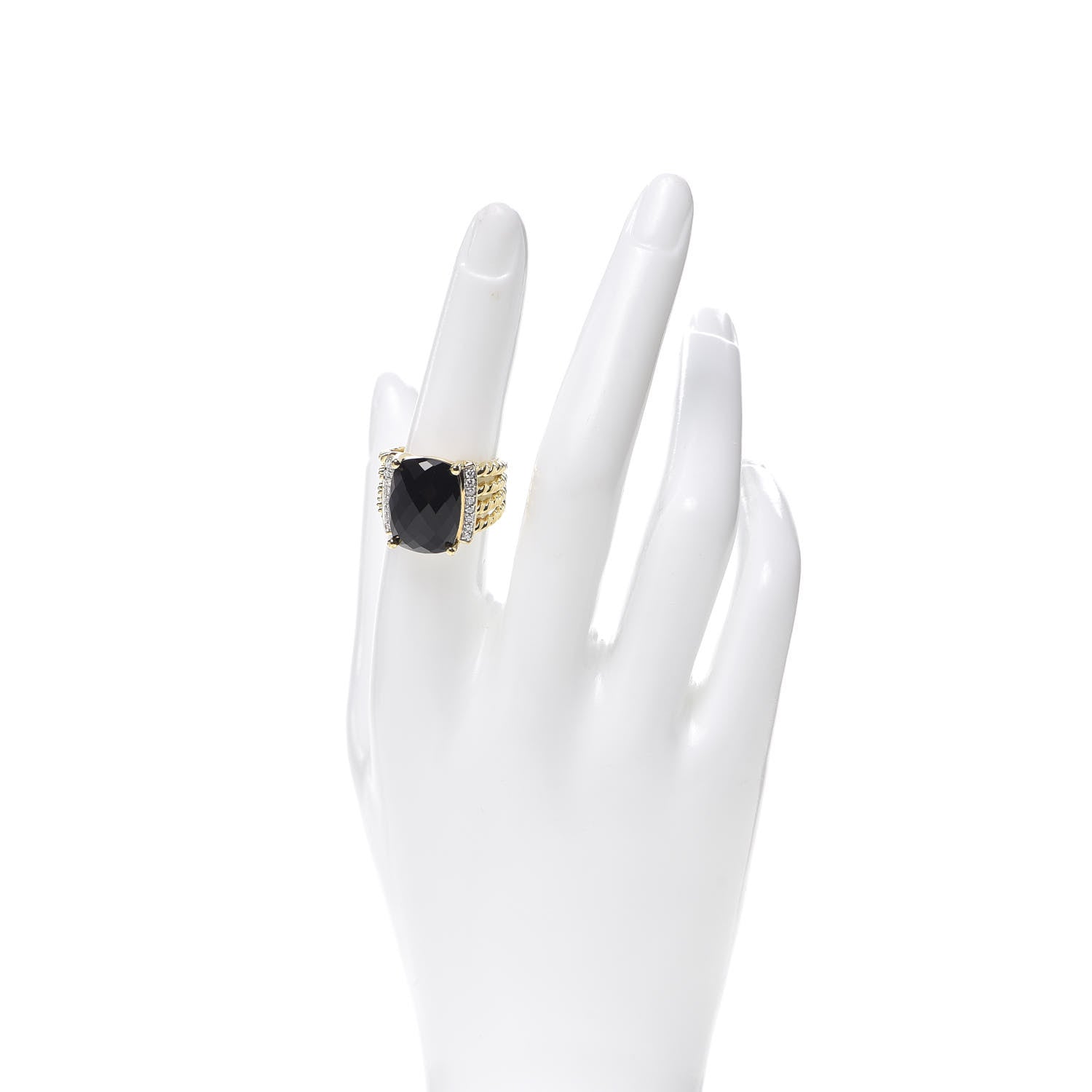 David Yurman 18K Yellow Gold Diamond Black Onyx 16mm Wheaton Ring 54 7 2 of 5