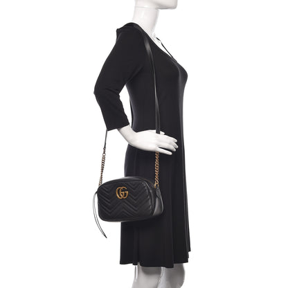 Gucci Calfskin Matelasse Small GG Marmont Chain Shoulder Bag Black 2 of 10